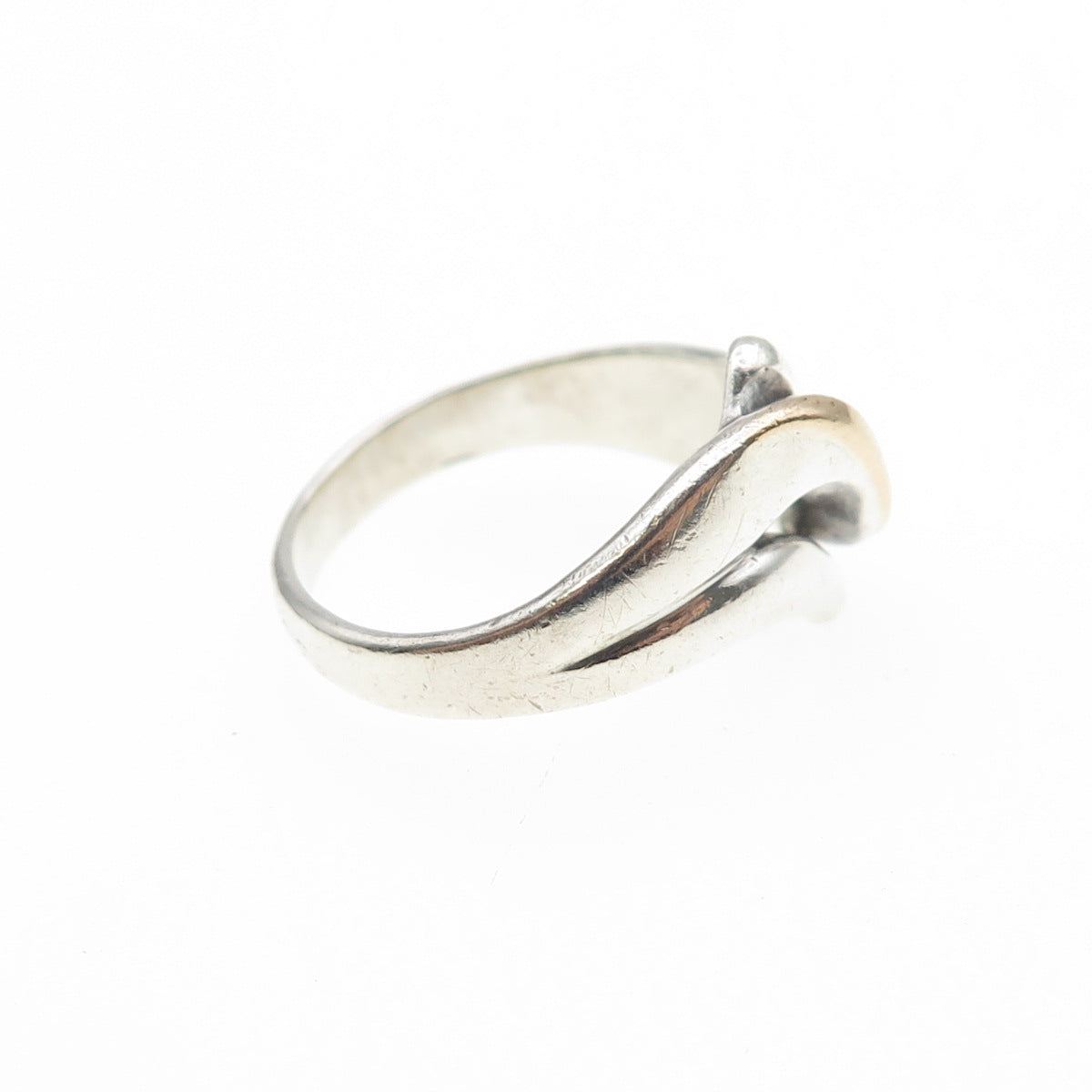 925 Sterling Silver 10K Gold Vintage Modernist Wavy Ring Size 6.75