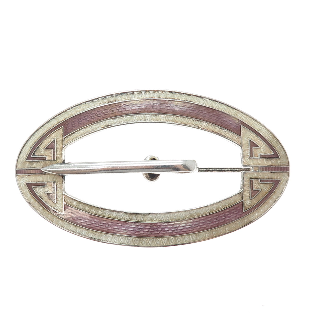 925 Sterling Silver Antique Art Deco Guilloche Enamel Belt Buckle Pin Brooch