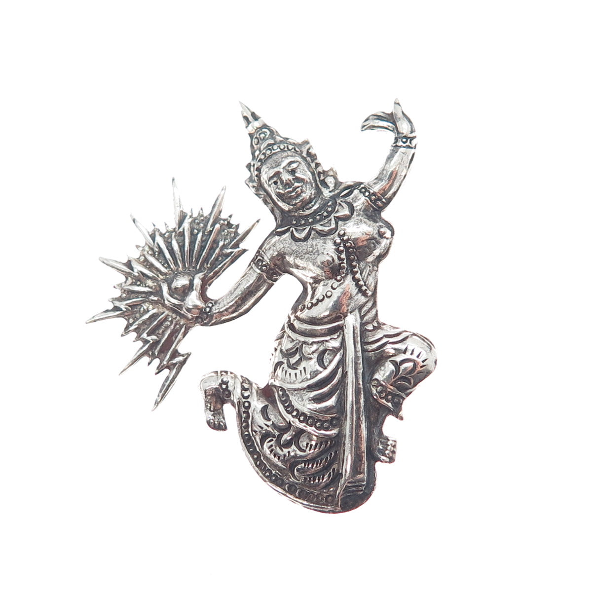 925 Sterling Silver Antique KA Artisan Siam Hindu Goddess Oxidized Pin Brooch