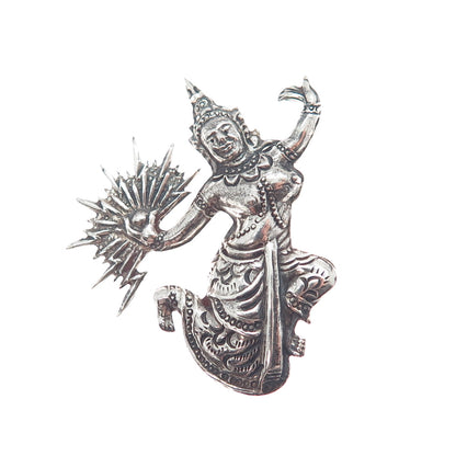 925 Sterling Silver Antique KA Artisan Siam Hindu Goddess Oxidized Pin Brooch