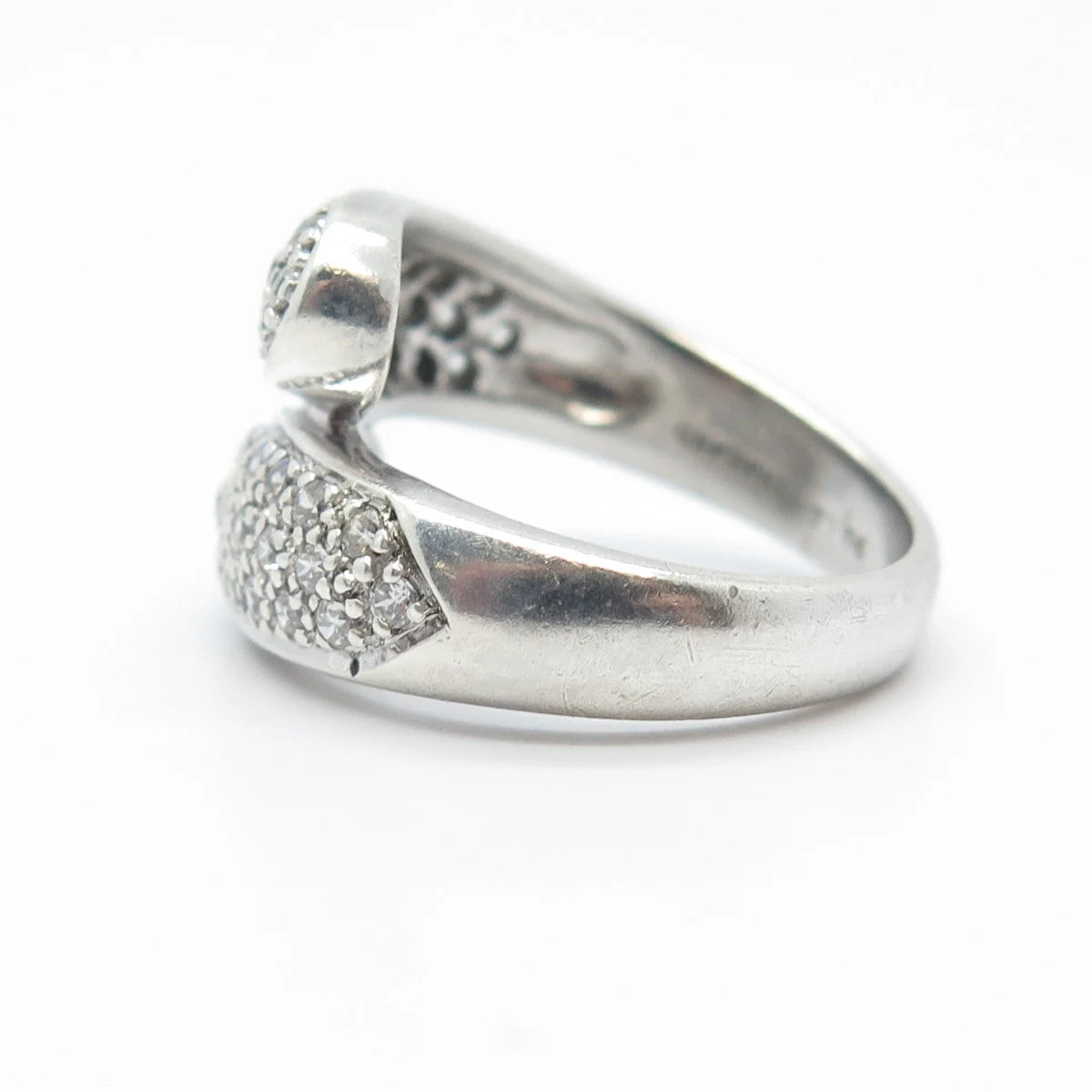 925 Sterling Silver C Z Wide Bypass Ring Size 5