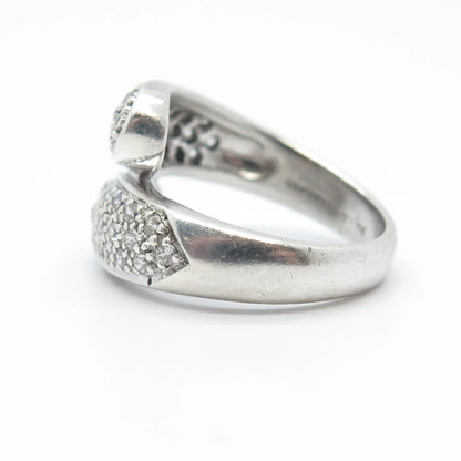 925 Sterling Silver C Z Wide Bypass Ring Size 5
