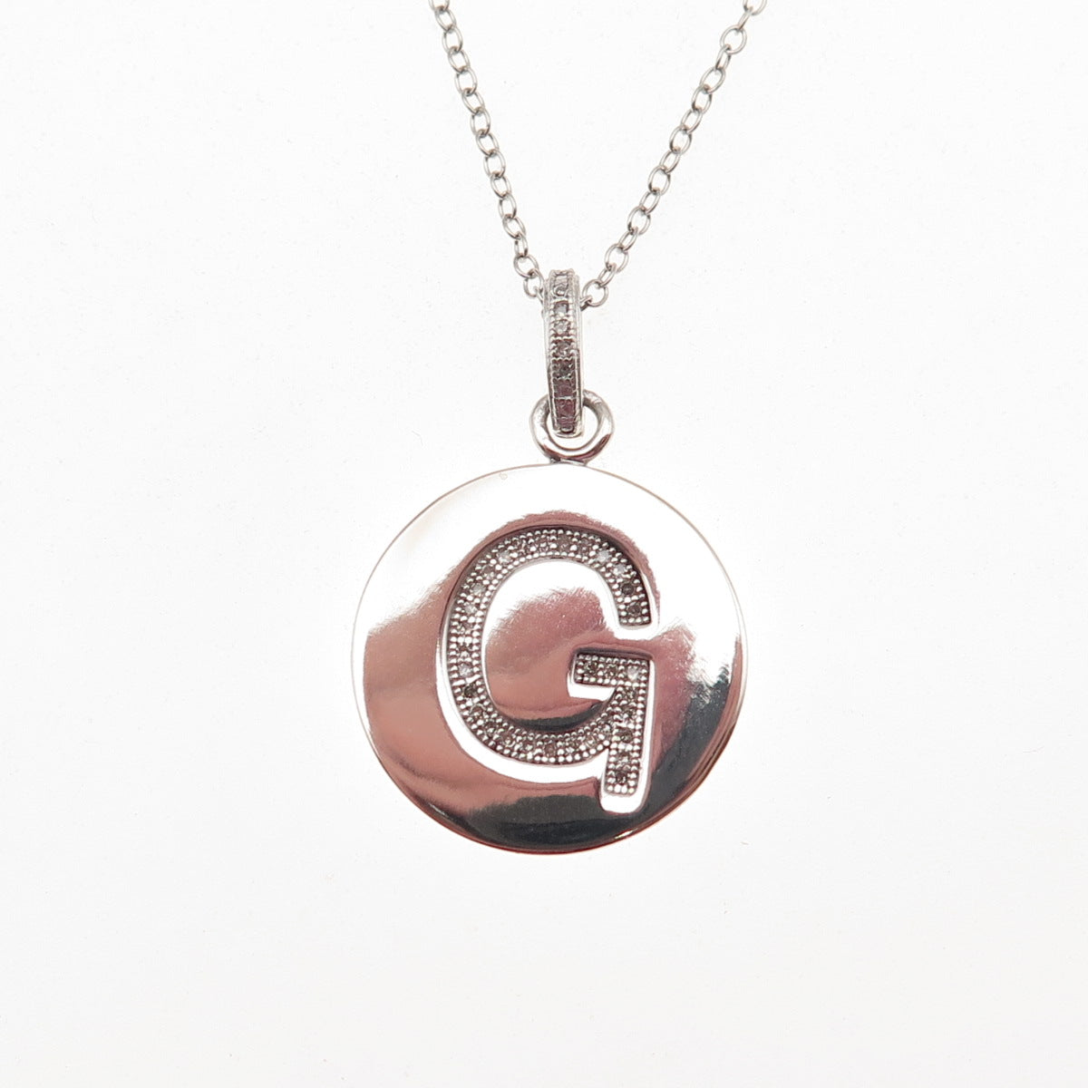 925 Sterling Silver Real Diamond Letter G Initial Cable Chain Necklace 18"