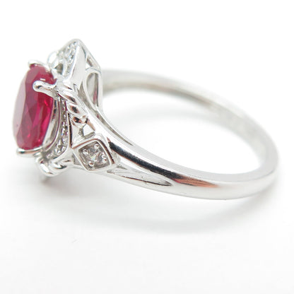 925 Sterling Silver Lab-Created Ruby & C Z Ring Size 7