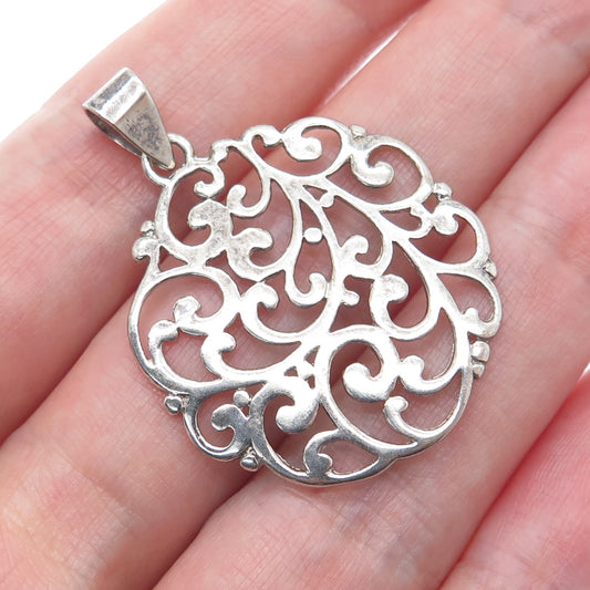 925 Sterling Silver Vintage ATI Swirl Ornate Oxidized Pendant