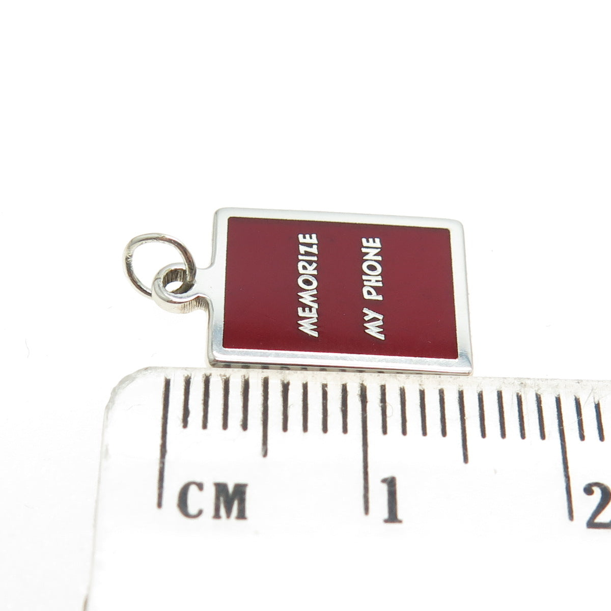 925 Sterling Silver Red Enamel "Memorize My Phone" Minimalist Charm Pendant