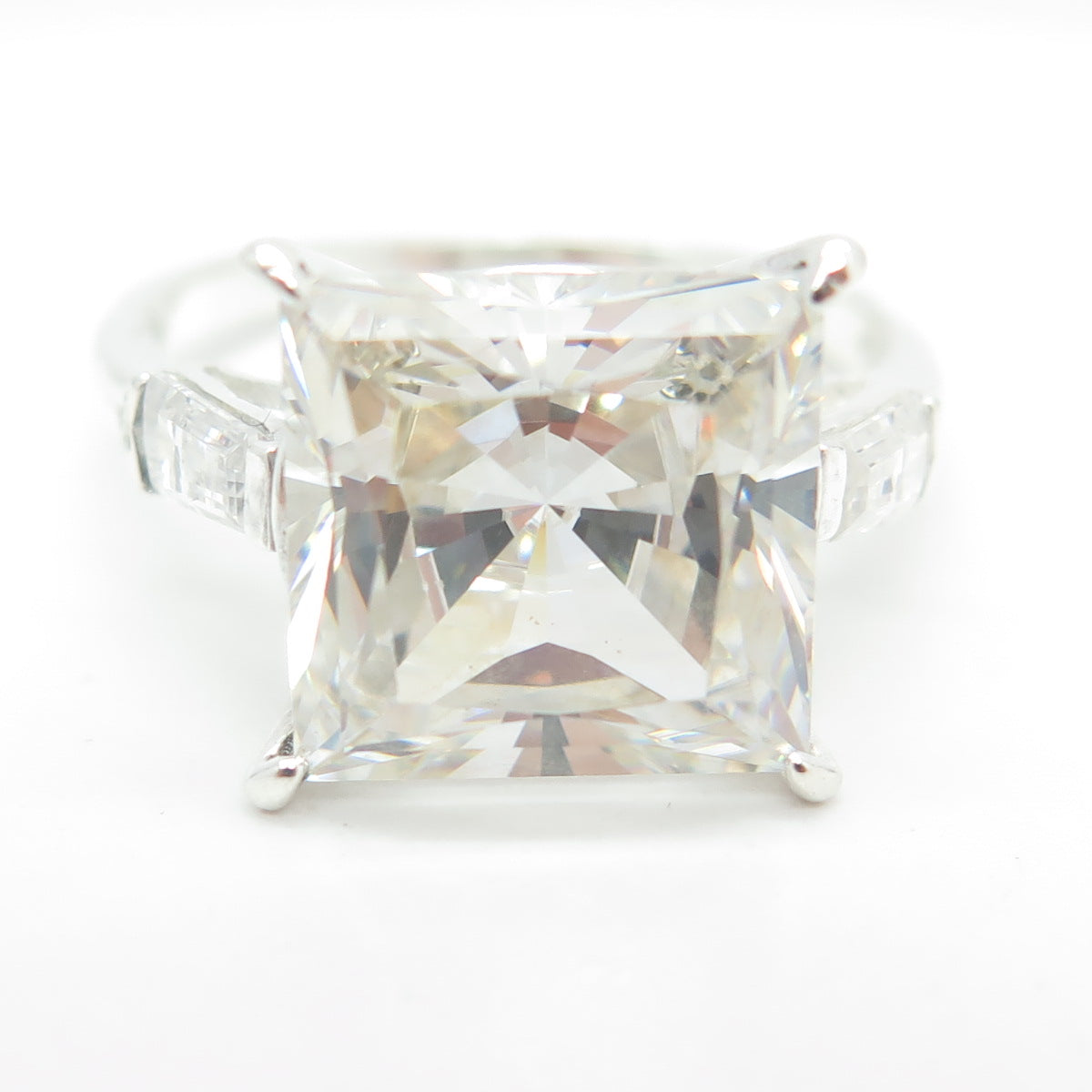 925 Sterling Silver Princess-Cut C Z Engagement Ring Size 11.25