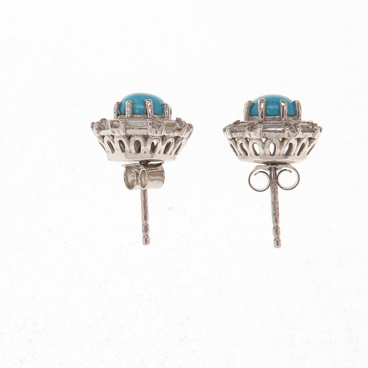 Chuck Clemency 925 Sterling Silver Real Turquoise & White Topaz Stud Earrings