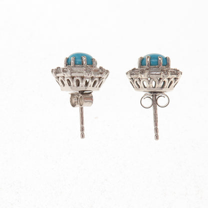 Chuck Clemency 925 Sterling Silver Real Turquoise & White Topaz Stud Earrings