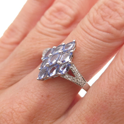 Chuck Clemency 925 Sterling Silver Real Tanzanite & White Topaz Ring Size 9.25
