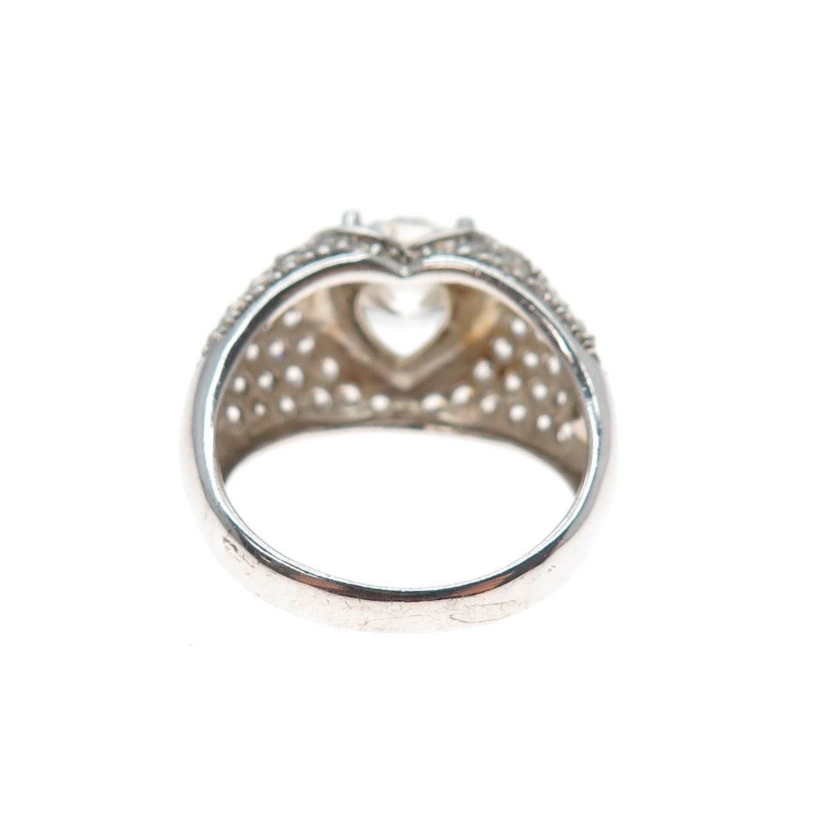 MEDA 925 Sterling Silver Round-Cut C Z Heart Ring Size 7