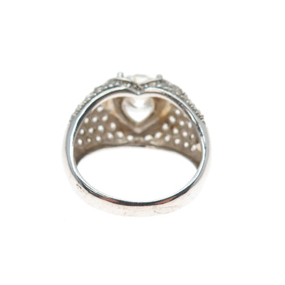 MEDA 925 Sterling Silver Round-Cut C Z Heart Ring Size 7