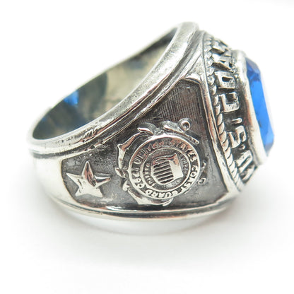 CREST CRAFT Sterling Vintage Lab-Created Sapphire US Coast Guard Ring Size 8.75