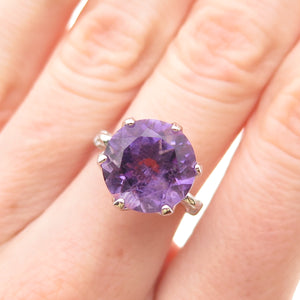 925 Sterling Silver Real Round-Cut Amethyst Ring Size 6.25