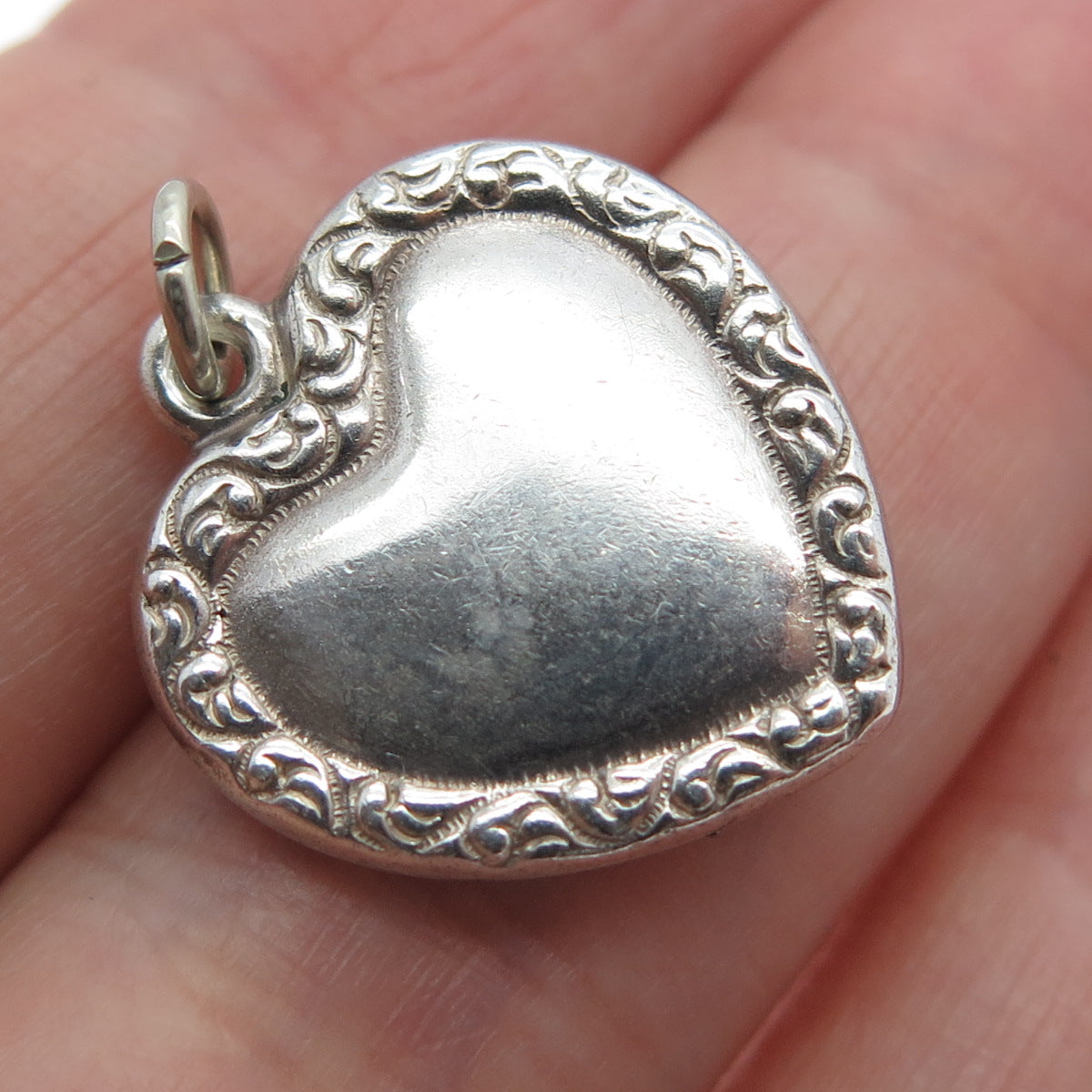 925 Sterling Silver Antique Art Deco Chatelaine Heart Minimalist Charm Pendant