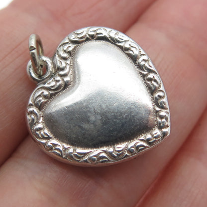 925 Sterling Silver Antique Art Deco Chatelaine Heart Minimalist Charm Pendant
