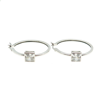 DEE BERKLEY JEWELRY 925 Sterling Princess-Cut Shaped C Z Hinged Hoop Earrings