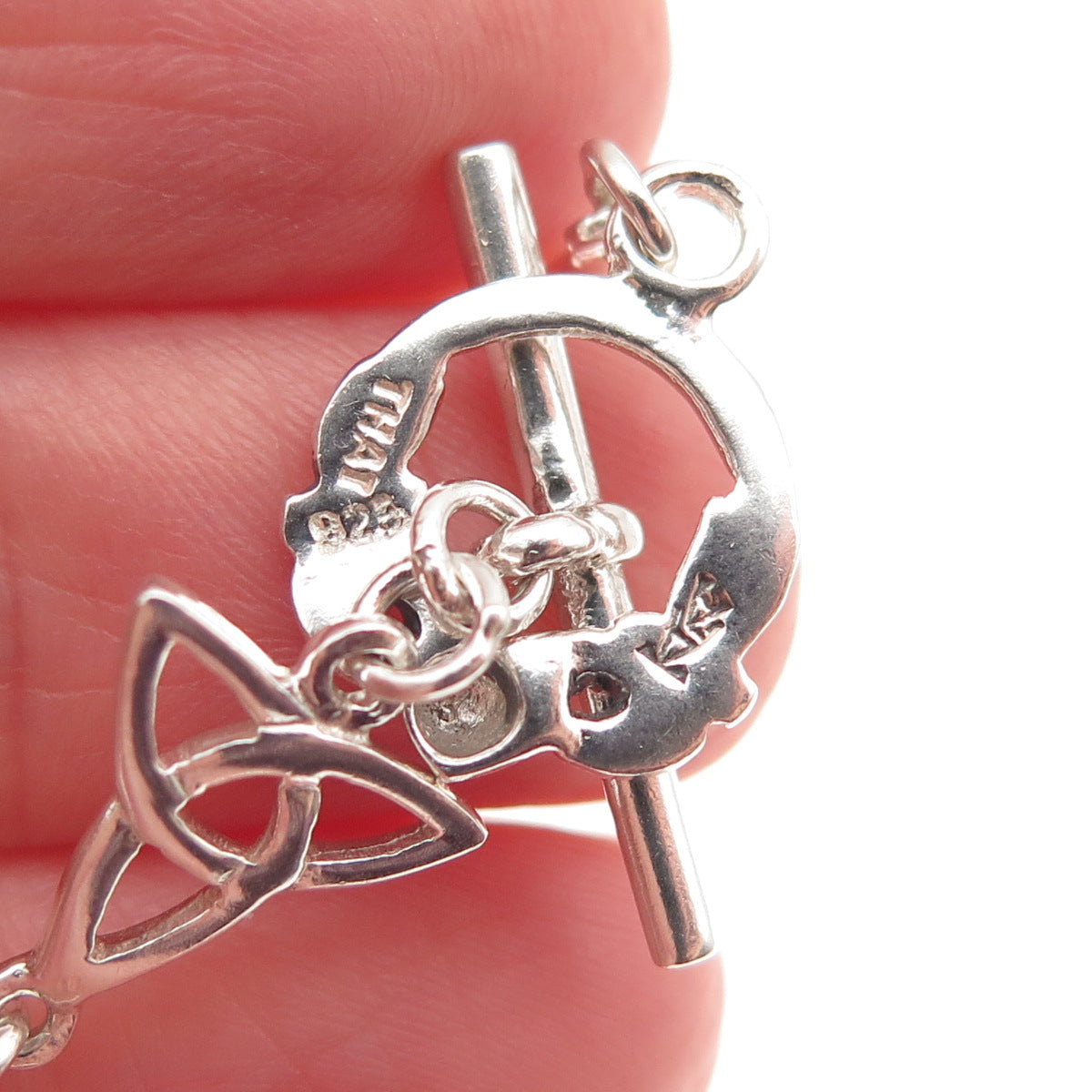 925 Sterling Silver Vintage Irish Claddagh Trinity Knot Link Bracelet 7.5"