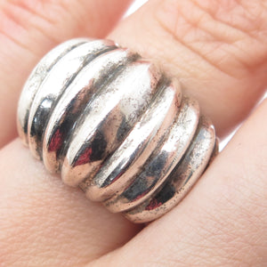 925 Sterling Silver Vintage Modernist Ribbed Dome Oxidized Ring Size 7