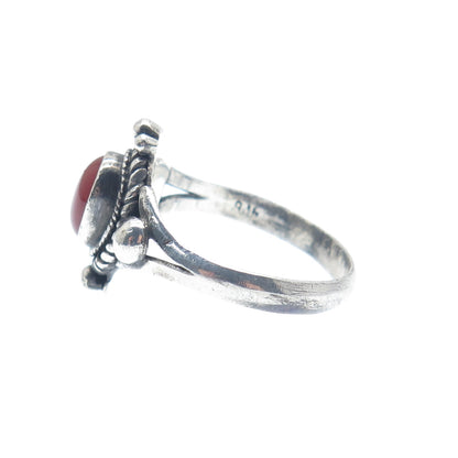 925 Sterling Silver Vintage Real Carnelian Beaded Oxidized Ring Size 7.25