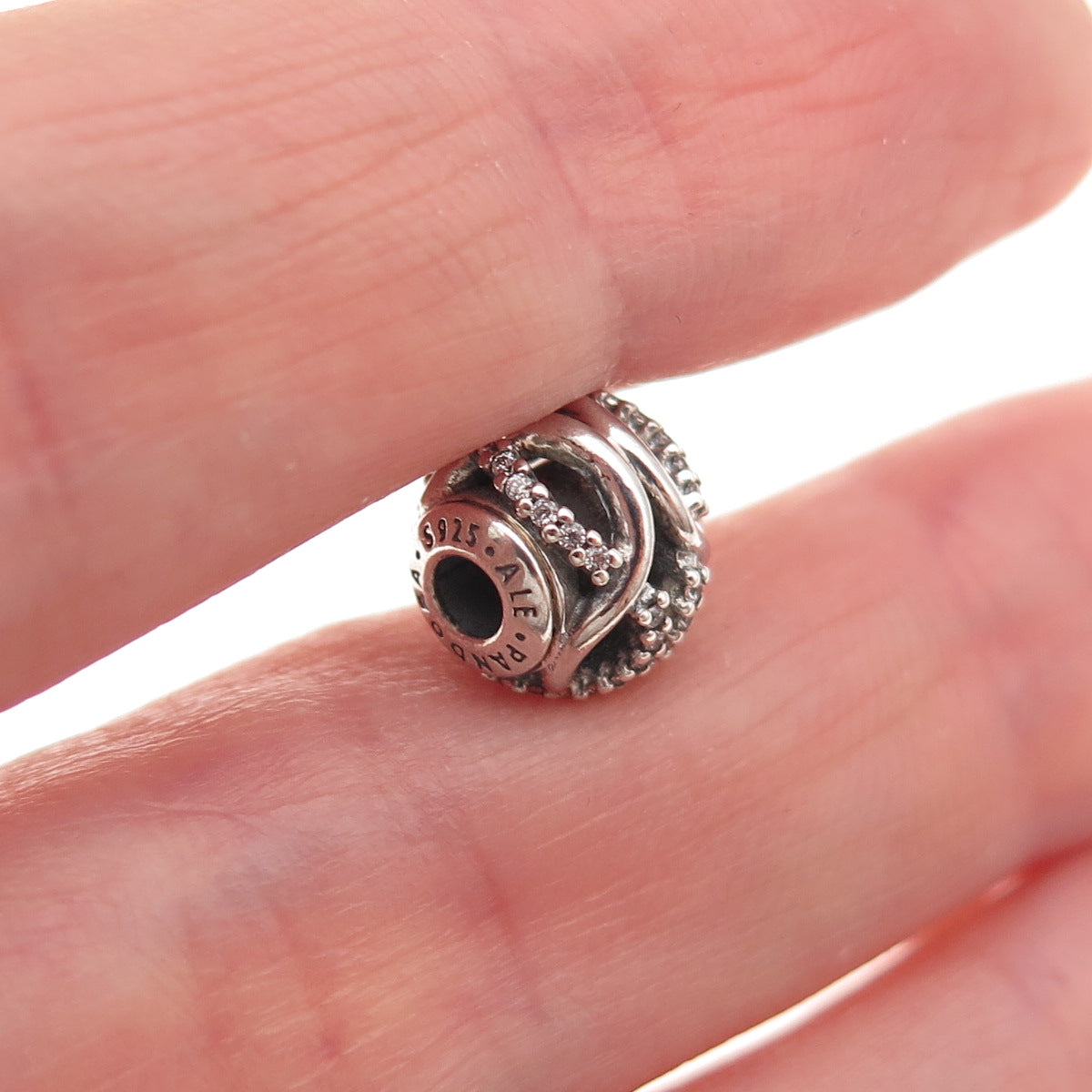 Pandora 925 Sterling Silver C Z Essence Caring Slide Bead Charm