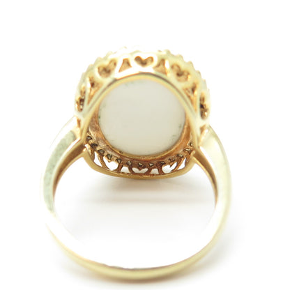 925 Sterling Silver Gold Plated Pave C Z & White Ceramic Ring Size 7.25