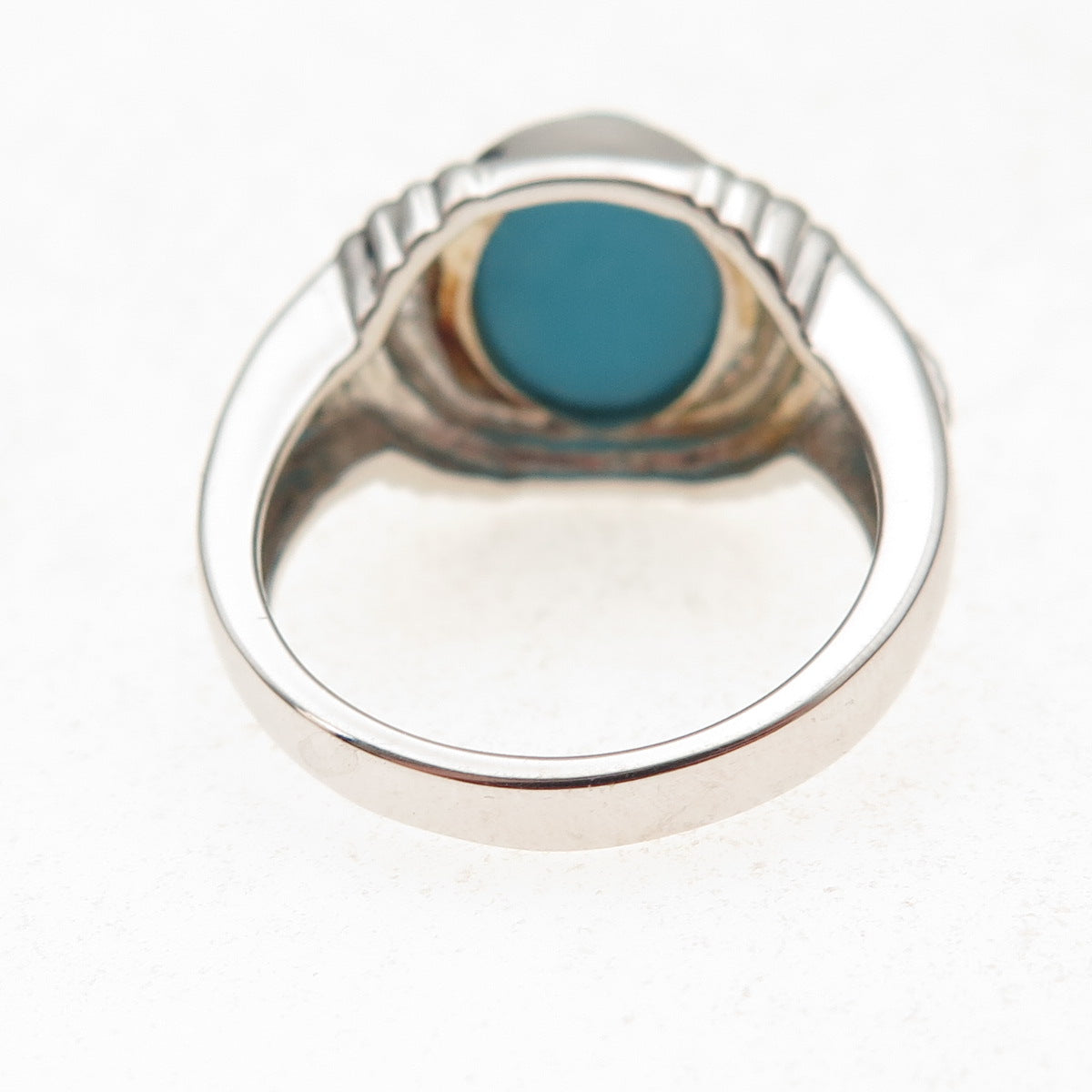 925 Sterling Silver Real Sleeping Beauty Turquoise & White Topaz Ring Size 8