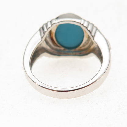 925 Sterling Silver Real Sleeping Beauty Turquoise & White Topaz Ring Size 8