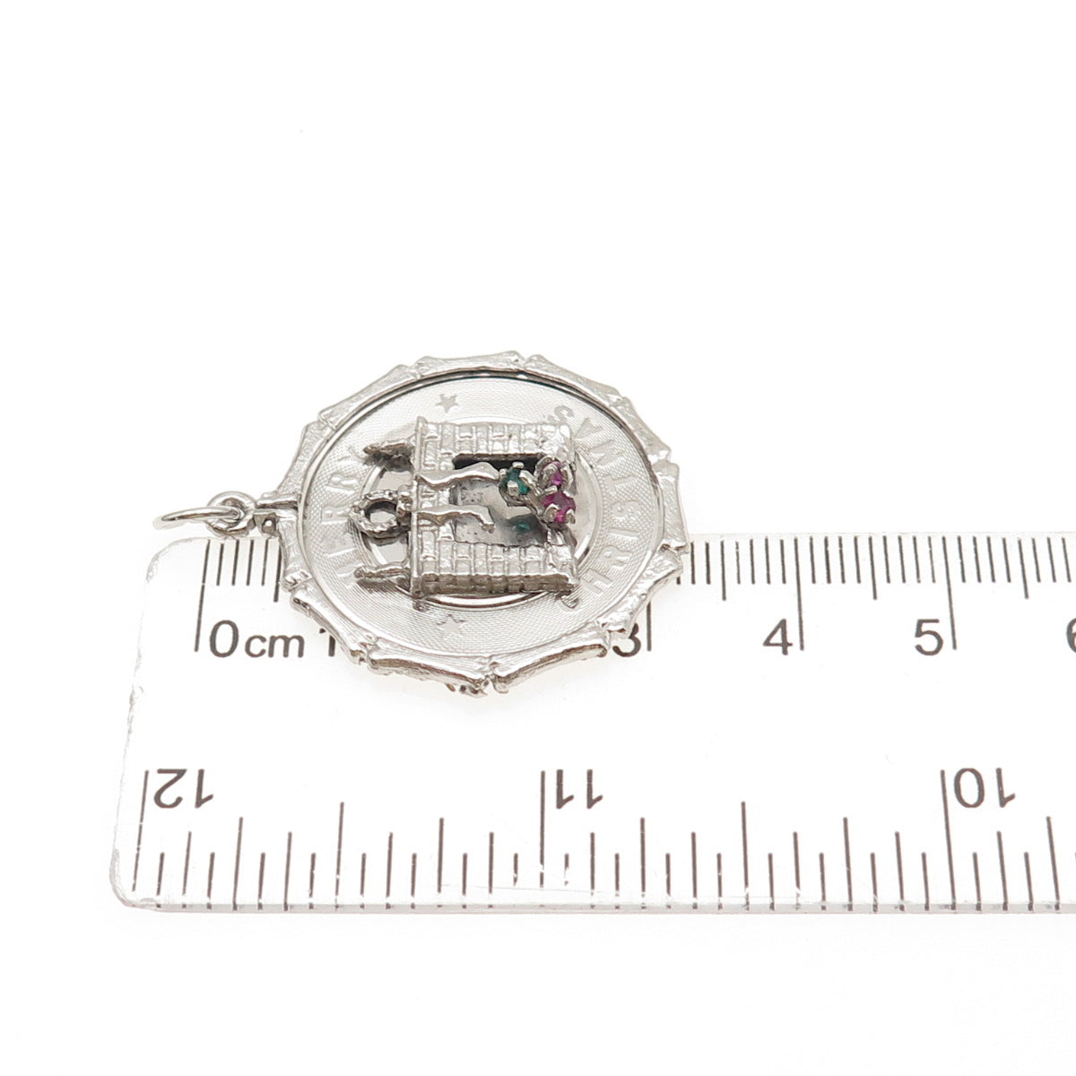 925 Sterling Silver Vintage Rhinestone Merry Christmas Fireplace Charm Pendant