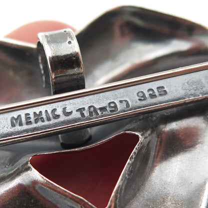 925 Sterling Silver Vintage Mexico Modernist Heart Oxidized Pin Brooch / Pendant