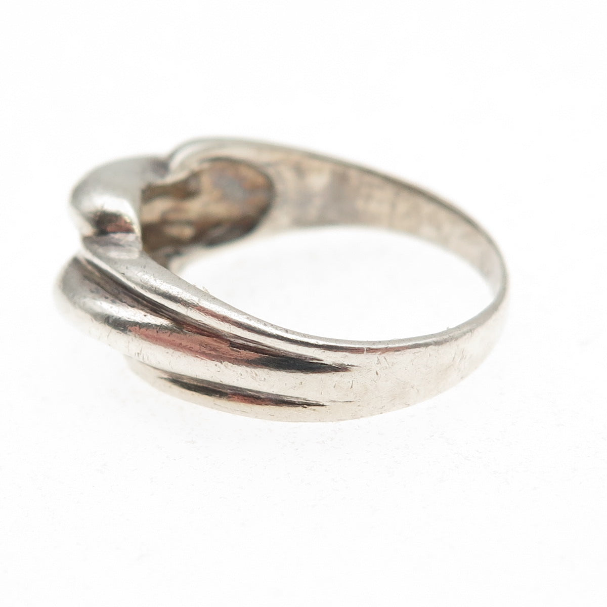 925 Sterling Silver Vintage Modernist Wavy Oxidized Ring Size 7.25