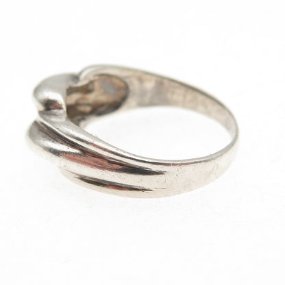 925 Sterling Silver Vintage Modernist Wavy Oxidized Ring Size 7.25