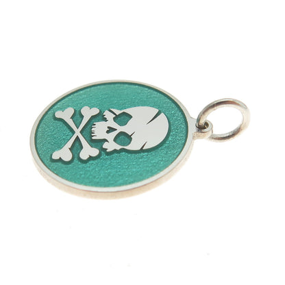 925 Sterling Silver Turquoise Enamel Skull Crossbones Minimalist Charm Pendant