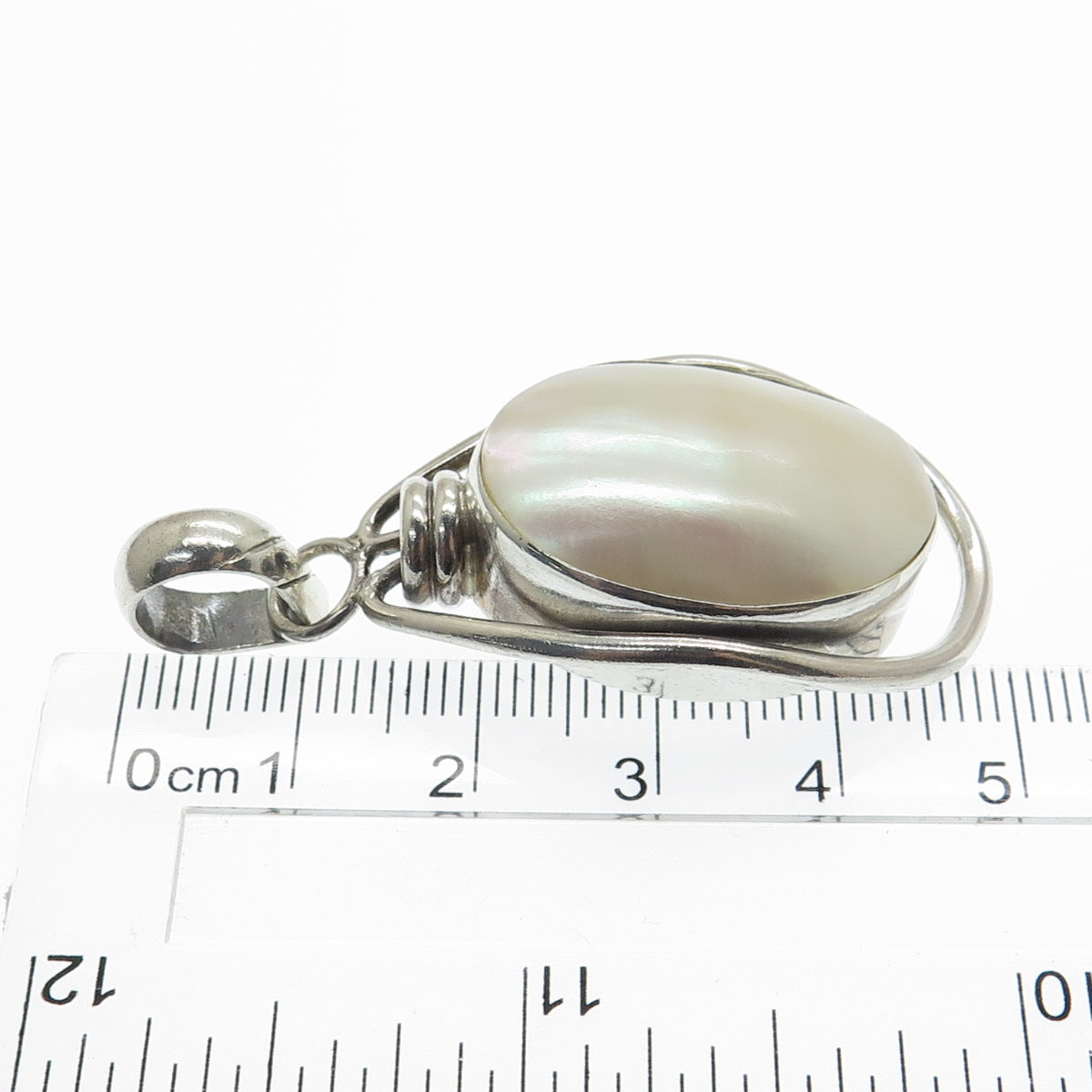 925 Sterling Silver Vintage Real Mother-of-Pearl Modernist Pendant