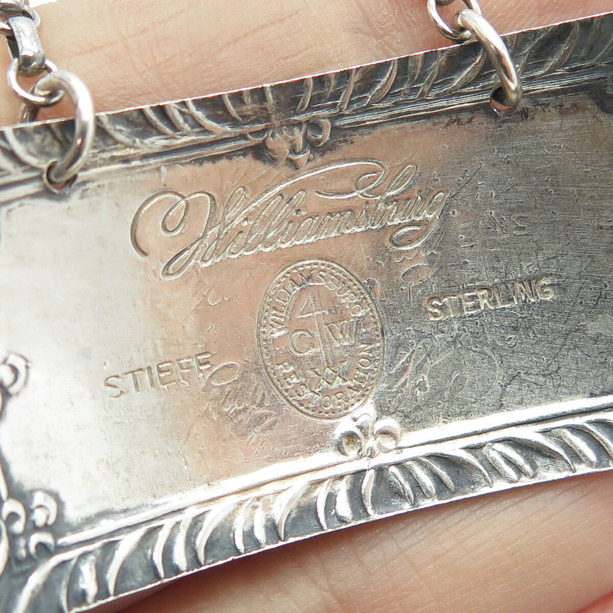 STIEFF WILLIAMSBURG 925 Sterling Silver Antique Art Deco "Sherry" Bottle Tag