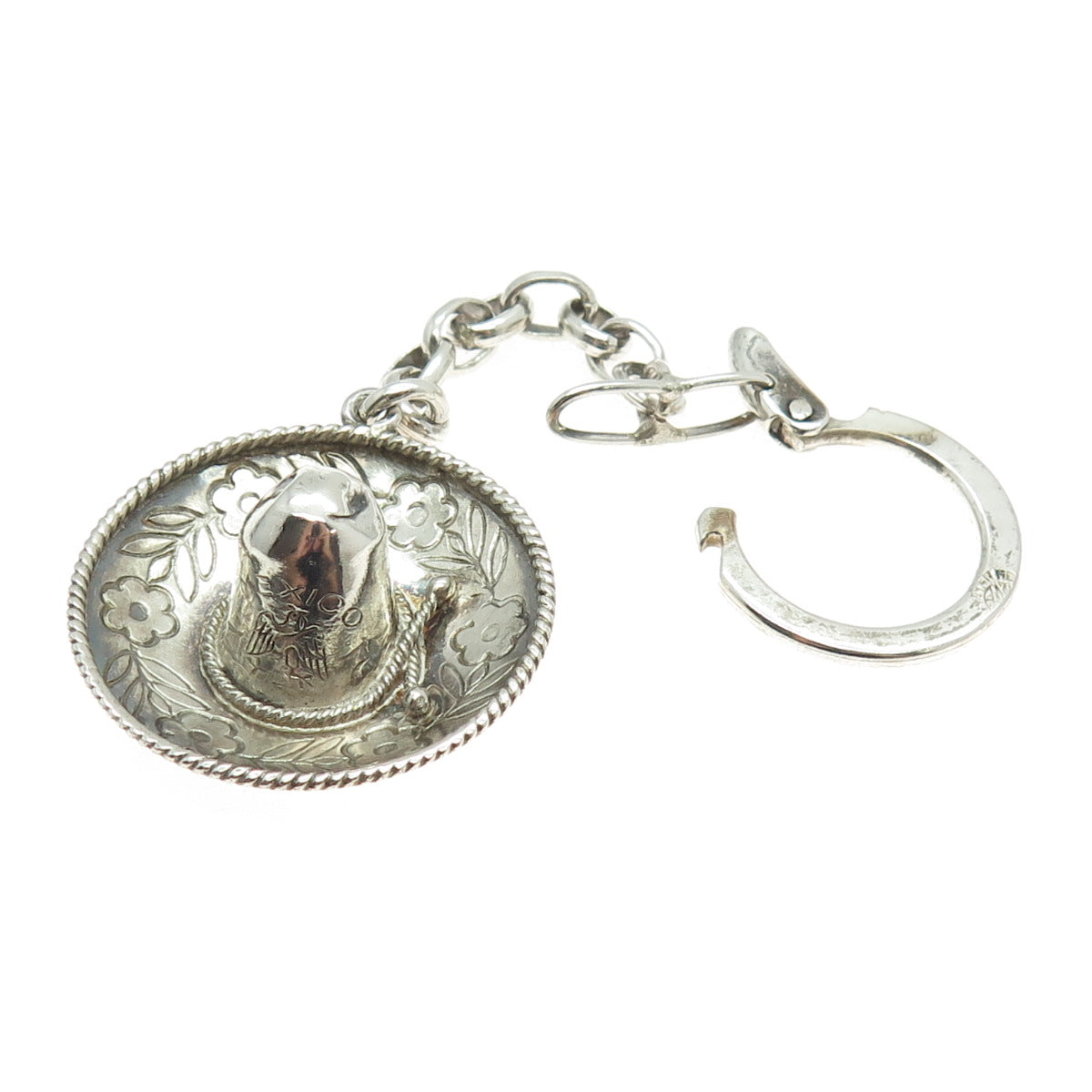 925 Sterling Silver Vintage Mexico Sombrero Hat Cable Chain Key Ring