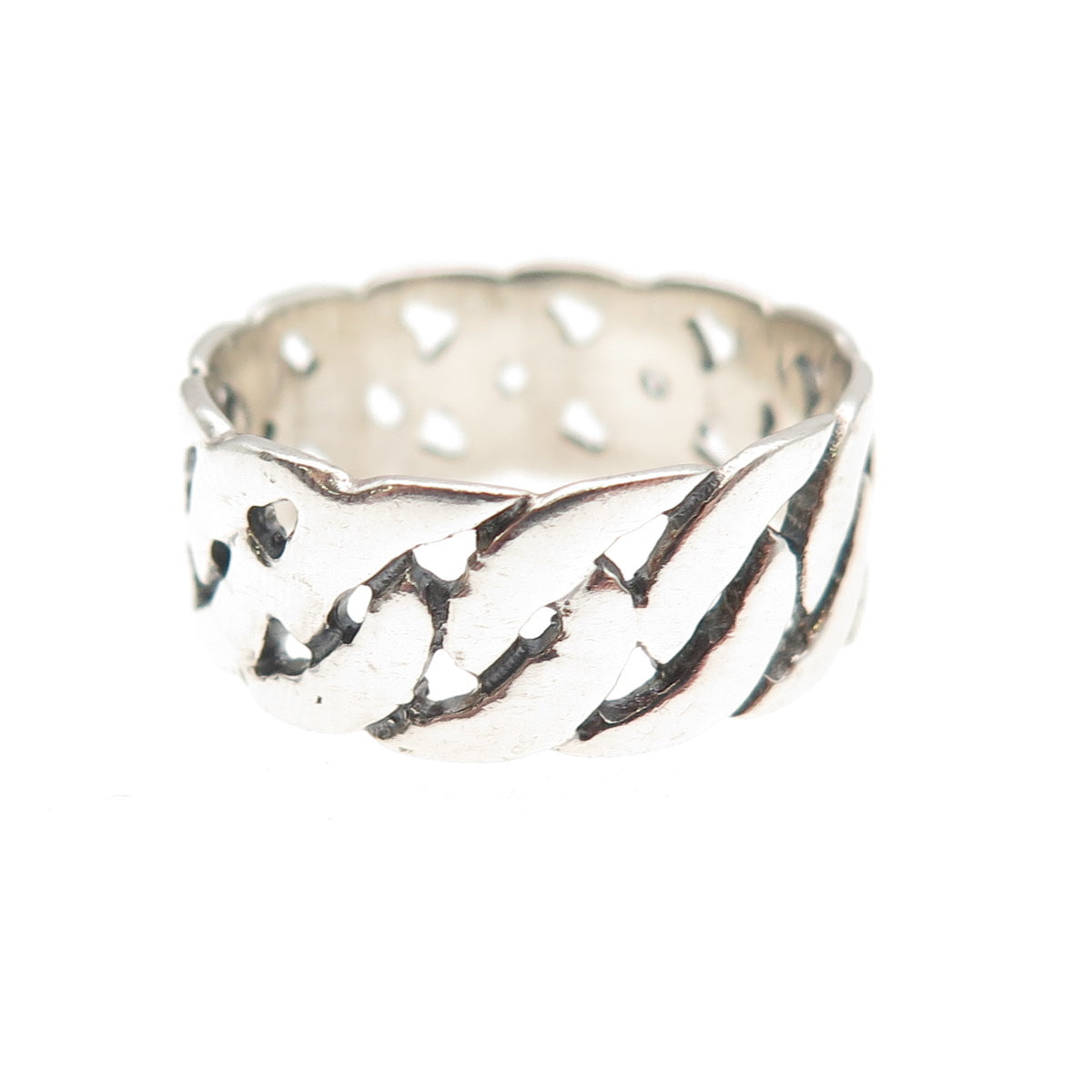 925 Sterling Silver Vintage Cuban Link Oxidized Band Ring Size 7.75