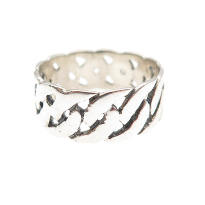 925 Sterling Silver Vintage Cuban Link Oxidized Band Ring Size 7.75