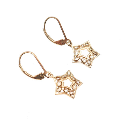 D'Joy 925 Sterling Silver Gold Plated Real Rose-Cut Diamond Star Dangle Earrings
