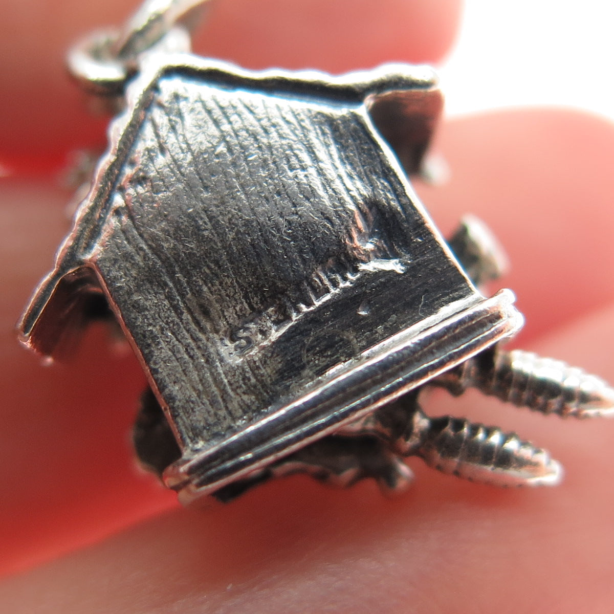 DANECRAFT Sterling Silver Antique Cuckoo Clock Oxidized Minimalist Charm Pendant