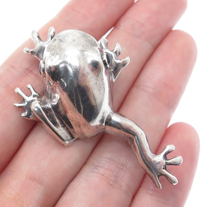 925 Sterling Silver Vintage Black Enamel Frog for Good Luck Oxidized Pin Brooch