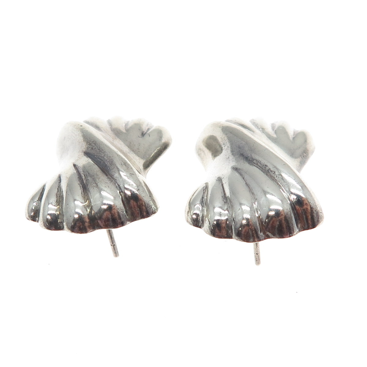 925 Sterling Silver Vintage Modernist Ribbed Bow Oxidized Earrings