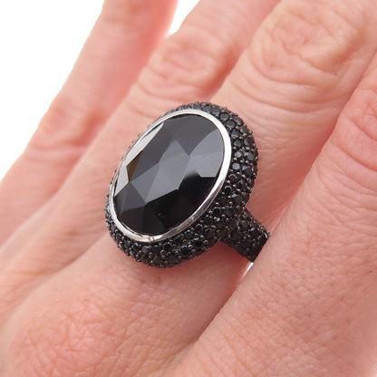 925 Sterling Silver Vintage Real Black Onyx & Black Spinel Ring Size 6.25