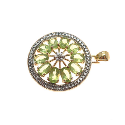 ROSS SIMONS 925 Sterling Silver Gold Plated Real Diamond Accent Peridot Pendant