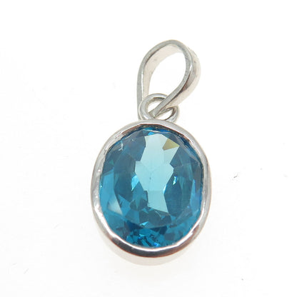 925 Sterling Silver Vintage Blue C Z Oval Minimalist Charm Pendant