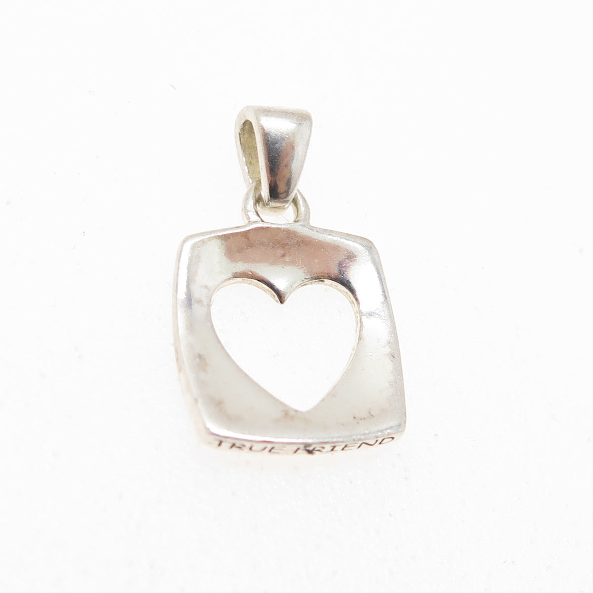 925 Sterling Silver Vintage "True Friend" Open Heart Modernist Pendant