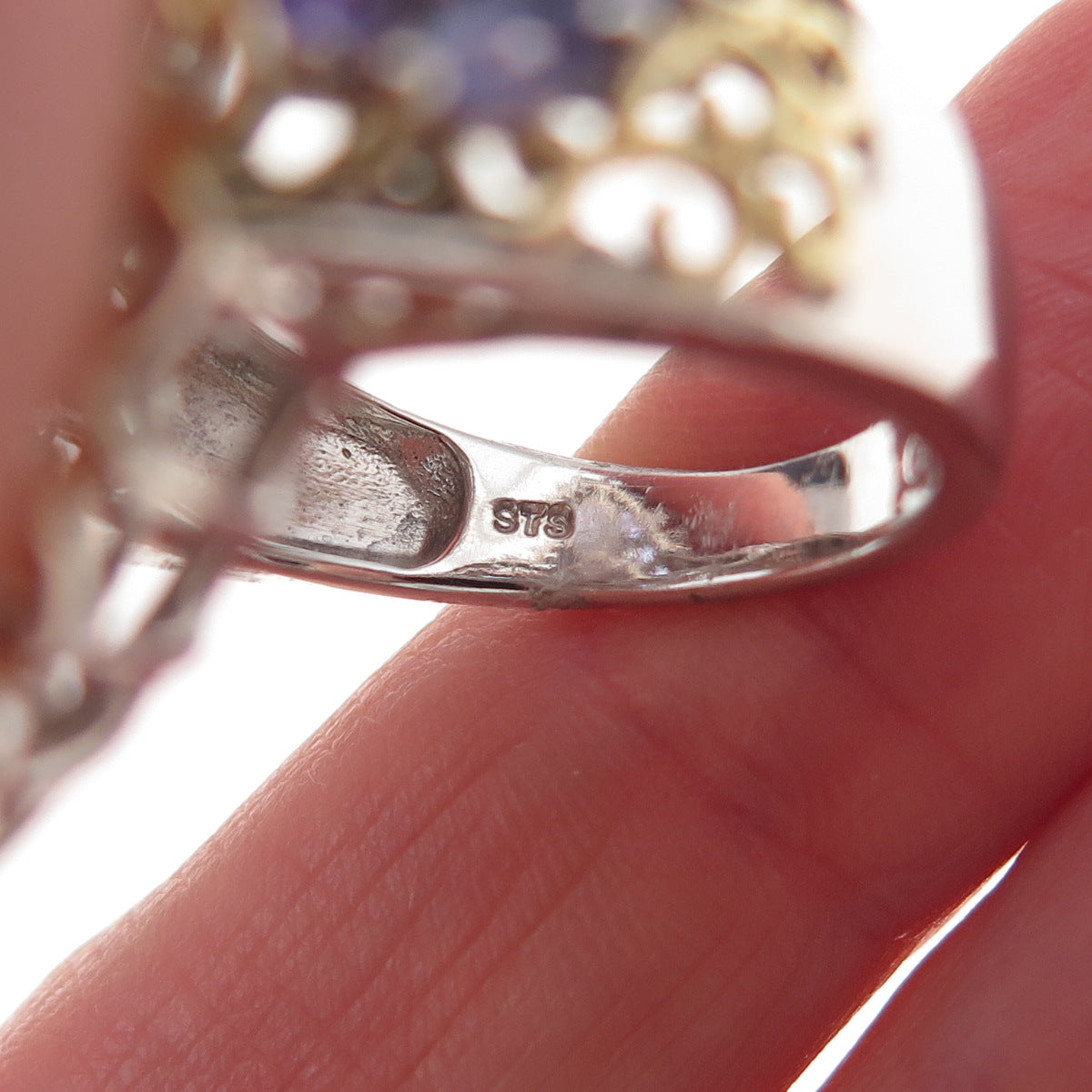 Chuck Clemency 925 Sterling Silver 2-Tone Real Tanzanite White Topaz Ring Size 8