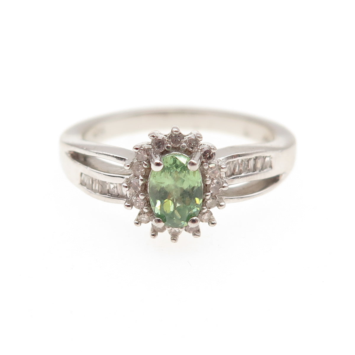 D'Joy 925 Sterling Silver Real Diamond & Green Tourmaline Ring Size 7