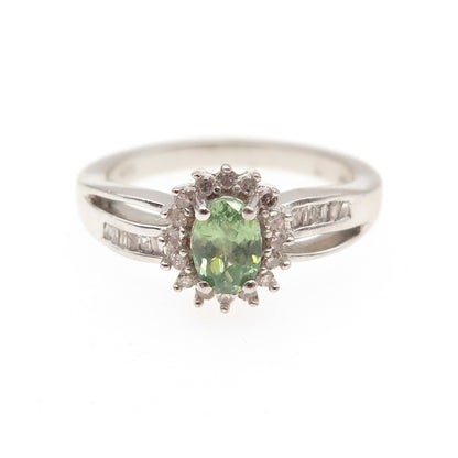 D'Joy 925 Sterling Silver Real Diamond & Green Tourmaline Ring Size 7