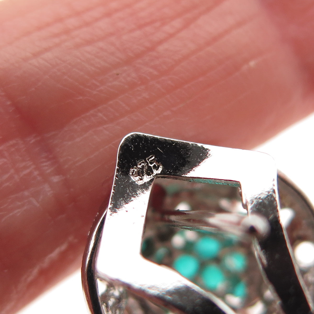 925 Sterling Silver Vintage Round-Cut Green Rhinestone Omega Back Earrings